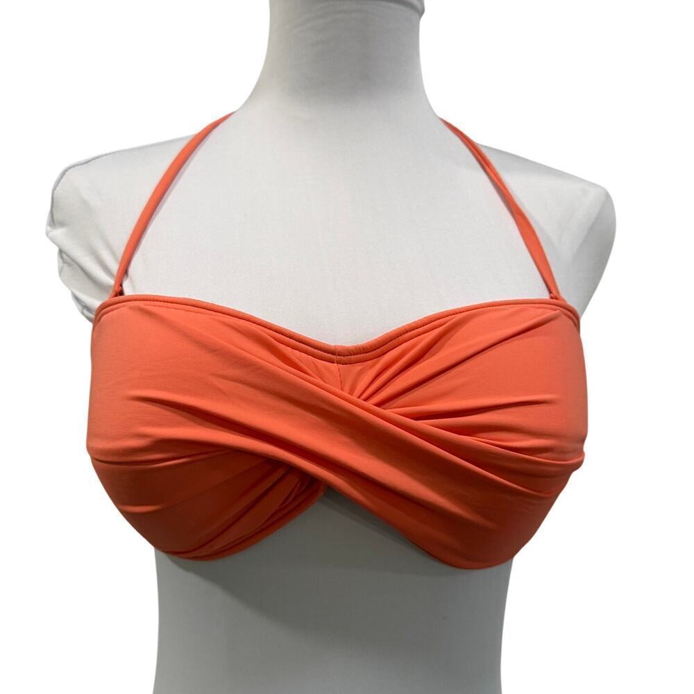 Tommy Bahama Coral Orange Twist Bandeau Bikini Top Halter Tie Medium Summer Chic